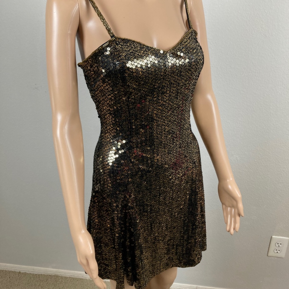 Oleg Cassini Gold and Black Sequin Dress